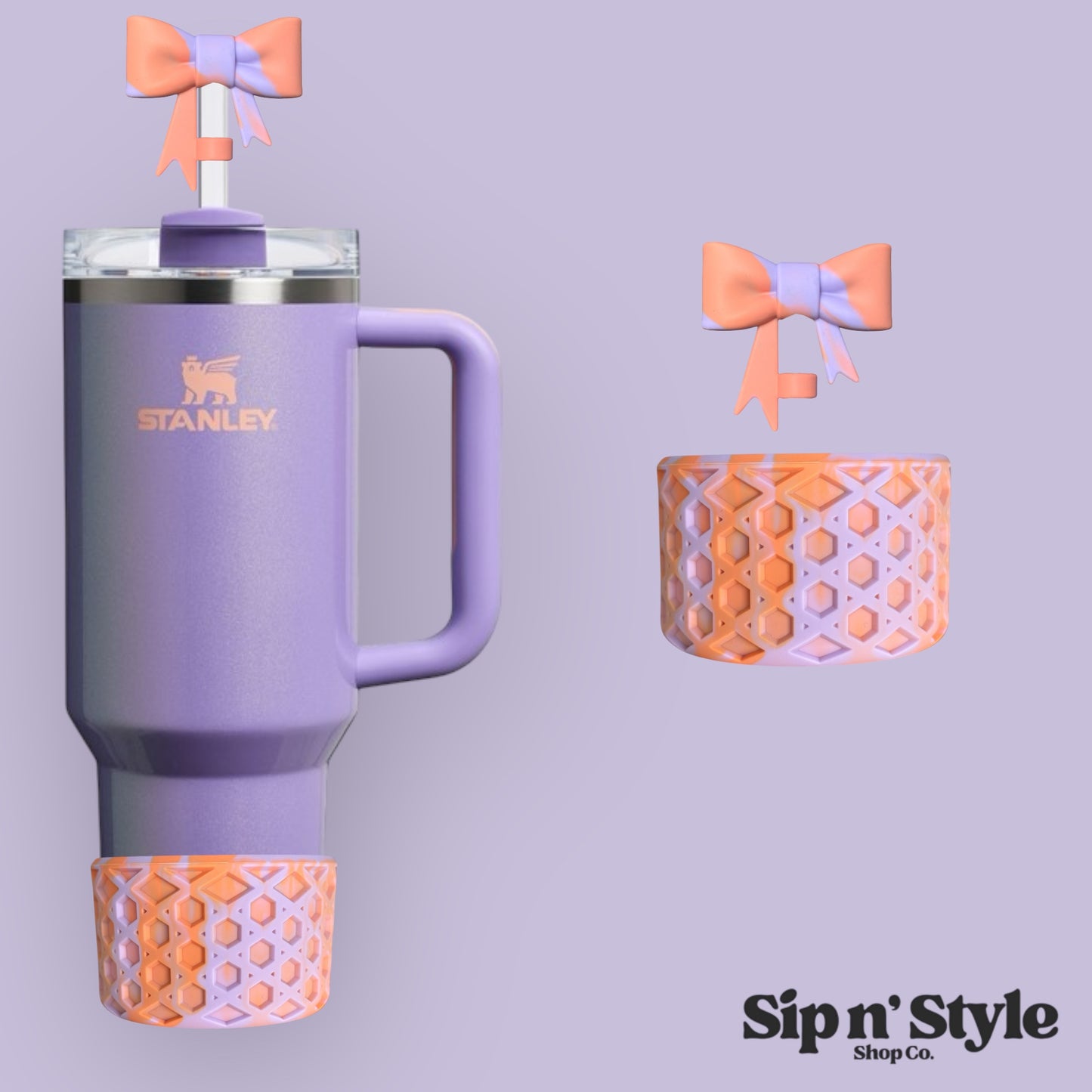 Peach and Lavendar | Bow | Straw Topper 10mm