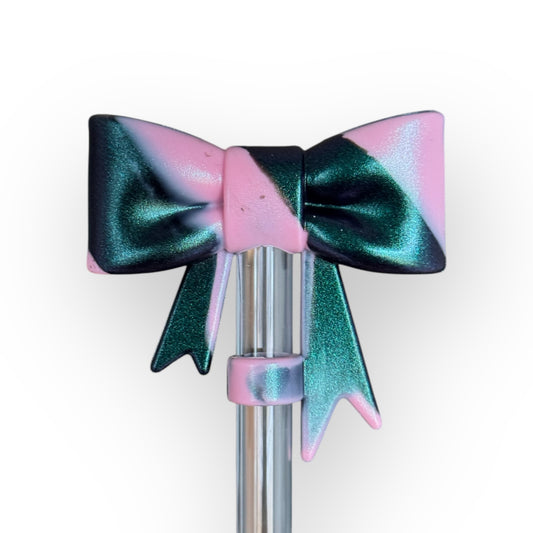 Pink & Black Shimmer Bow | Straw Topper 10mm