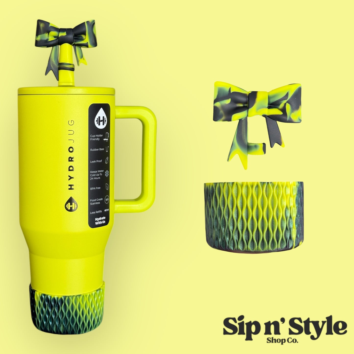 Vibrant Lime & Black Shimmer | Waves Texture | Silicone Boot