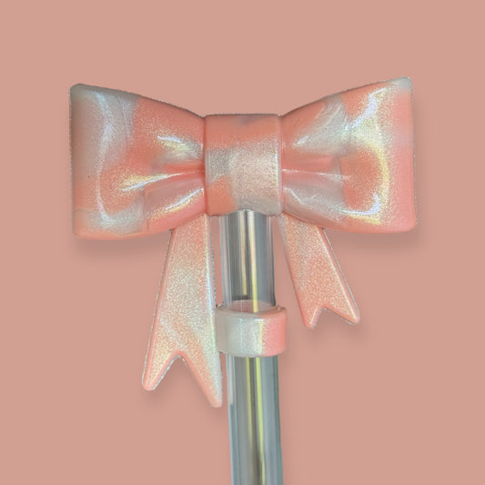 Peach and Pearl Shimmer | Bow | Straw Topper 10mm