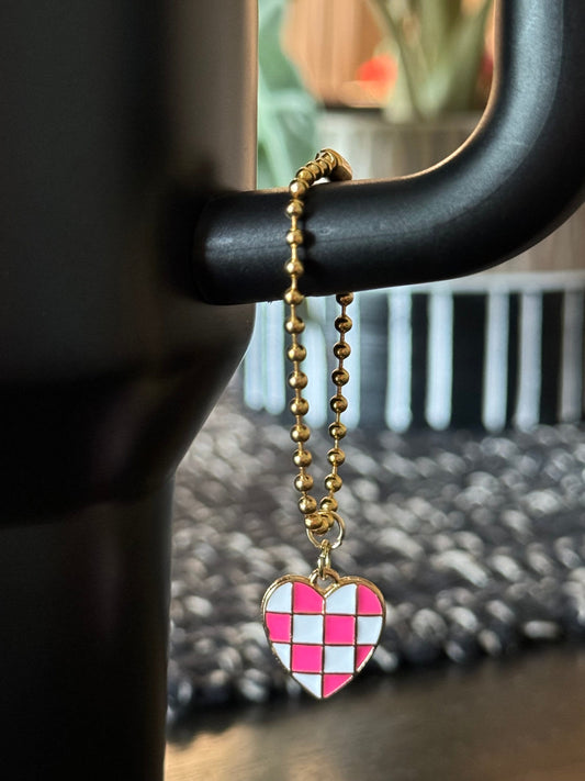 Pink Checkered Heart | Charm