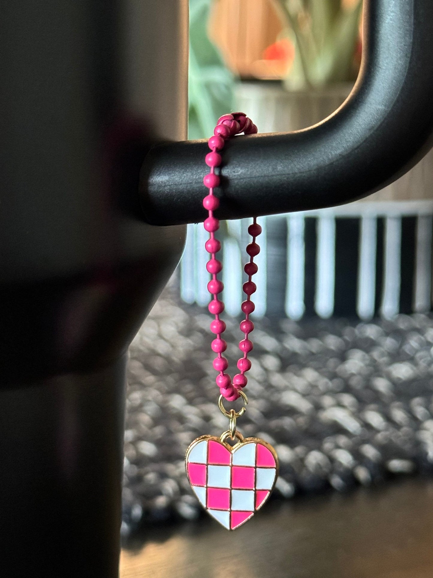 Pink Checkered Heart | Charm
