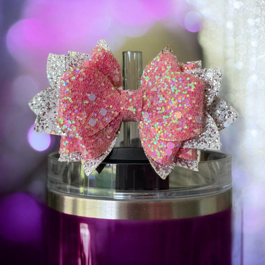 Pink & Silver Sparkle Bow | Fits: Stanley/Simple Modern/Brumate/Hydrojug